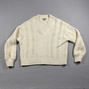 J. Crew Factory Cream Cable Knit V-Neck Sweater
